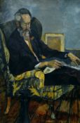 CLAUDIA WILLIAMS oil - portrait of a seated bearded gentleman smoking a pipe while reading a
