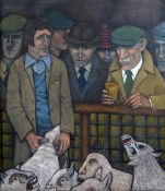 TONY GOBLE oil on canvas - amusing agricultural scene with seven male characters at a livestock