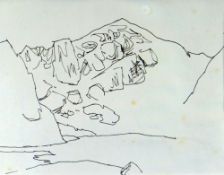 SIR KYFFIN WILLIAMS RA preliminary ink drawing - entitled 'Lake in Snowdon' with additional sketch
