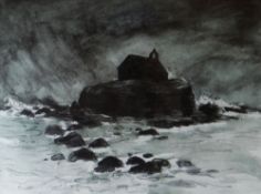 SIR KYFFIN WILLIAMS RA coloured print - St Cwyfan's Church, Aberffraw in a storm, signed in full, 41