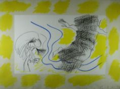 CERI RICHARDS coloured lithograph - stork with fish in its beak together with a rear view of a