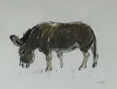 SIR KYFFIN WILLIAMS RA pencil and wash - study of a peaceful grazing donkey, signed with initials,