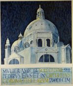 JONAH JONES watercolour - Basilica Santa Maria de la Salute with Latin typography below (study of