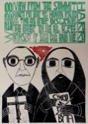 PAUL PETER PIECH limited edition (20/25) three colour linocut - caricature of the print-maker with