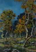 MOSS WILLIAMS watercolour - treescape with old fence and track, signed, 53 x 37cms Provenance: