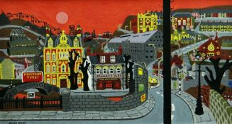 BRIAN HARLAND REES gouache on board - South Wales valley town, Nelson Arms and Pit workings, signed,