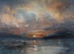 WILLIAM SELWYN watercolour - impressionist view of Caernarfon pier at sunset, titled verso, signed