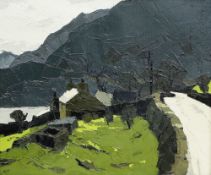 SIR KYFFIN WILLIAMS RA oil on canvas - Snowdonia roadside cottage on the bank of Llyn Peris,