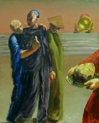 KEVIN SINNOTT oil on canvas - figures performing opera, entitled verso on Bernard Jacobson Gallery