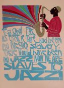 PAUL PETER PIECH limited edition (1/25) linocut - entitled 'Slaves to Jazz' with saxophonist and