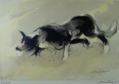 WILLIAM SELWYN limited edition (21/500) colour lithograph - sheep dog at work, signed fully in