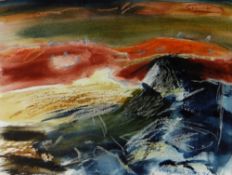 MARY LLOYD JONES watercolour / mixed media - rough seas, entitled 'Garn Goch III', signed in full
