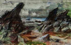 RAY HOWARD JONES mixed media - entitled verso, 'Ceffyl Albion', signed, 29 x 45cms