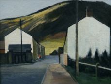 CHARLES BURTON oil on canvas - South Wales Valleys street scene with distant figures, signed verso