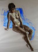 HARRY HOLLAND mixed media - life drawing of a seated nude, signed, 73 x 54cms