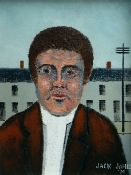 JACK JONES oil on board - head and shoulders portrait in neck-scarf (possibly self-portrait) with