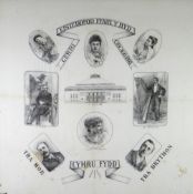FRAMED VICTORIAN EISTEDDFOD HANDKERCHIEF for 'Cewri Eisteddfod Ffair y Byd, Chicago, 1893' with