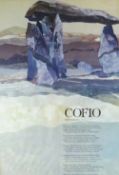 WELSH ARTS COUNCIL ORIGINAL POSTER - for 'Cofio' by Waldo Williams, 76.5 x 51cms (framed and
