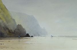 GARETH THOMAS watercolour - figures on a beach, signed, 22 x 34cms