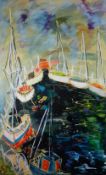 ANNA PRITCHARD watercolour - colourful scene of moored yachts, signed and dated 2007, with