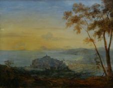 MARIA GWYNNE HOLFORD oil on canvas - view of Nice town with Fort Mont Alban from an elevated
