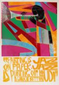 PAUL PETER PIECH limited edition (1/25) linocut - trumpeter with typography 'Painting is jazz on