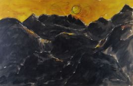 SIR KYFFIN WILLIAMS RA signed print - sunset over Snowdonia peaks, signed fully in pencil, 37 x