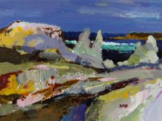 DONALD McINTYRE acrylic - seascape with seated figure, signed with initials and entitled on original