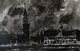 SIR KYFFIN WILLIAMS RA inkwash - The Doge Palace and Grand Canal, Venice, signed with initials, 31 x