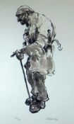SIR KYFFIN WILLIAMS RA limited edition (200/750) ink wash print - standing elderly figure