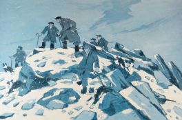 SIR KYFFIN WILLIAMS RA limited edition (163/250) colour print - farmers on the Glyder Fach, signed