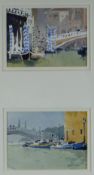 GARETH THOMAS watercolours, a pair framed together - Venice canals, signed, 10 x 13cms