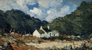 CHARLES WYATT WARREN oil on board - whitewashed Snowdonia cottage, signed, 19 x 33cms