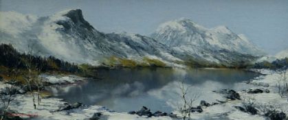 CHARLES WYATT WARREN oil on board - entitled verso 'Snowdonia in Winter' with artist's label,