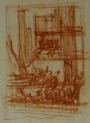 SIR FRANK BRANGWYN red chalk - entitled 'Study for the Coalmine', 11 x 8cms Provenance: purchase