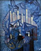 ERIC MALTHOUSE oil on canvas laid to board - semi-abstract with figure, entitled 'Boy and