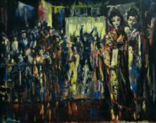 ROYSTON HOPSON oil on board - 'The Nightclub', signed, 69.5 x 87cms