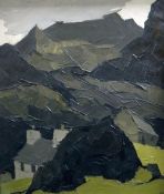SIR KYFFIN WILLIAMS RA oil on canvas - upland farmhouse and out building nestled under the mountains
