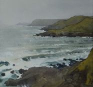 GARETH THOMAS watercolour - Gower coastal scene, signed, 25 x 27cms