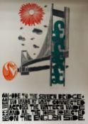PAUL PETER PIECH limited edition (16/35) linoprint - the Severn Bridge and Sterling pound symbols