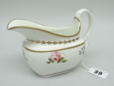 A SWANSEA PORCELAIN CREAM JUG with wide elongated spout, high loop handle with thumb spur, decorated