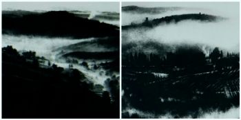 DAVID CARPANINI pair of limited edition (1/50) and (7/50) etchings - hilly landscapes in mist,
