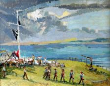 RAY HOWARD JONES gouache on board - a fascinating and important Welsh wartime study; the cliff-top