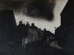 GEORGE CHAPMAN limited edition (2/100) print - South Wales valley scene with figures in a street,
