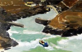 DONALD McINTYRE mixed media on board (believed) - entitled verso on Phoenix Gallery label (