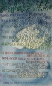 JONAH JONES typographical watercolour - entire poem 'Peace' by Gerard Manley Hopkins, signed and