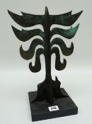 JOHN MEIRION MORRIS bronze - Celtic imagery of bird merging with tree, on slate base, entitled 'Y