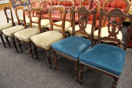 FOUR ANTIQUE CHAIRS with balloon backs, together with two carved back chairs