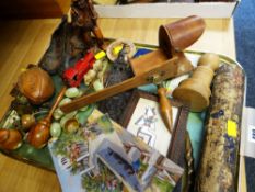 PARCEL OF MIXED COLLECTABLES including miniature Gilbert rugby ball, figures, carved items ETC