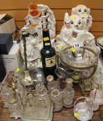 SUNDRY STAFFORDSHIRE POTTERY ORNAMENTS and a quantity of EPNS glassware ETC